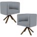 Kit 02 Poltronas Decorativa Base Giratória de Madeira Betina D02 Linho Cinza C-416 - Lyam Decor