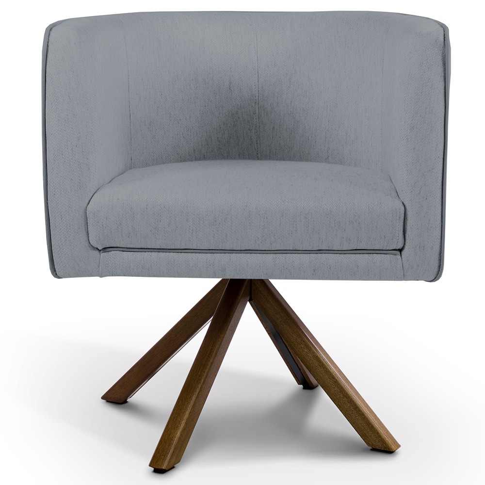 Kit 02 Poltronas Decorativa Base Giratória de Madeira Betina D02 Linho Cinza C-416 - Lyam Decor