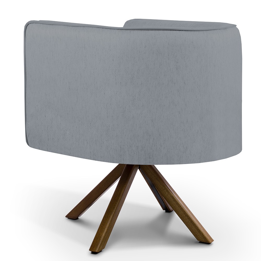 Kit 02 Poltronas Decorativa Base Giratória de Madeira Betina D02 Linho Cinza C-416 - Lyam Decor