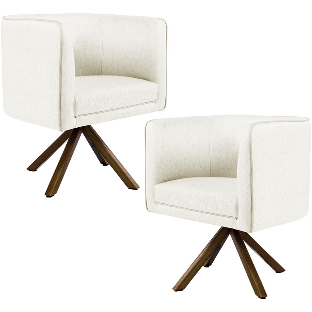 Kit 02 Poltronas Decorativa Base Giratória de Madeira Betina D02 Veludo Bege B-309 - Lyam Decor