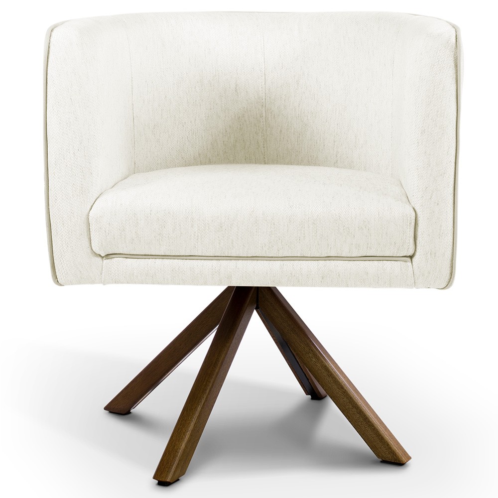Kit 02 Poltronas Decorativa Base Giratória de Madeira Betina D02 Veludo Bege B-309 - Lyam Decor