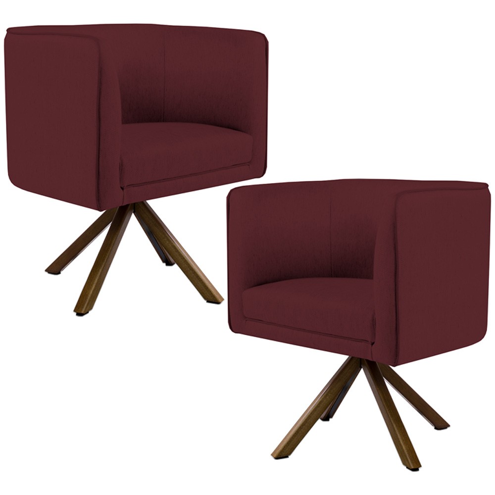 Kit 02 Poltronas Decorativa Base Giratória de Madeira Betina D02 Veludo Marsala B-278 - Lyam Decor