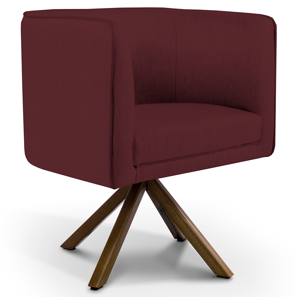 Kit 02 Poltronas Decorativa Base Giratória de Madeira Betina D02 Veludo Marsala B-278 - Lyam Decor