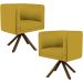 Kit 02 Poltronas Decorativa Base Giratória de Madeira Betina D02 Veludo Mostarda B-279 - Lyam Decor