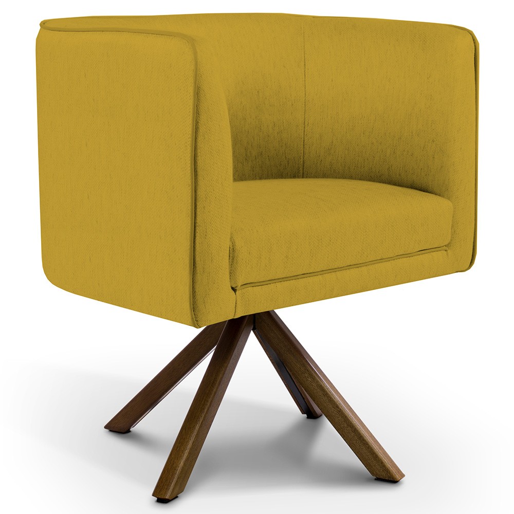 Kit 02 Poltronas Decorativa Base Giratória de Madeira Betina D02 Veludo Mostarda B-279 - Lyam Decor