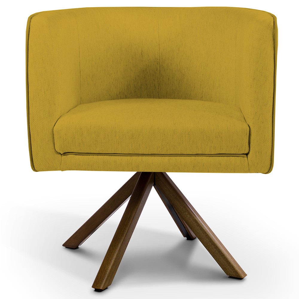 Kit 02 Poltronas Decorativa Base Giratória de Madeira Betina D02 Veludo Mostarda B-279 - Lyam Decor