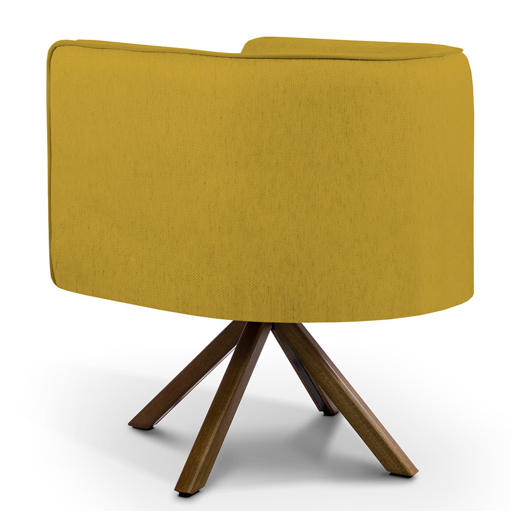 Kit 02 Poltronas Decorativa Base Giratória de Madeira Betina D02 Veludo Mostarda B-279 - Lyam Decor