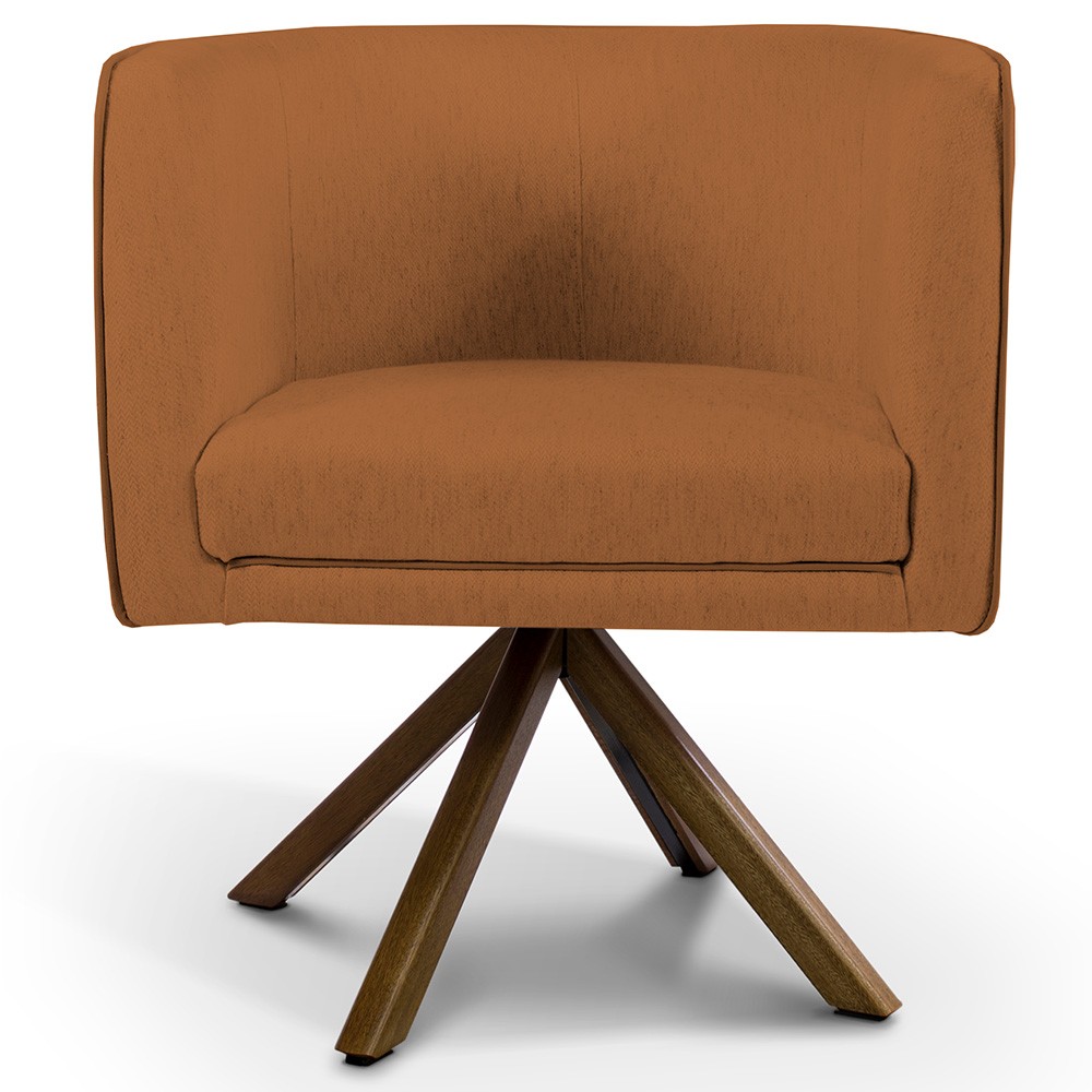 Kit 02 Poltronas Decorativa Base Giratória de Madeira Betina D02 Veludo Telha B-262 - Lyam Decor
