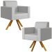 Kit 02 Poltronas Decorativa Base Giratória de Madeira Helô L02 Facto Cinza Metalizado - Lyam Decor
