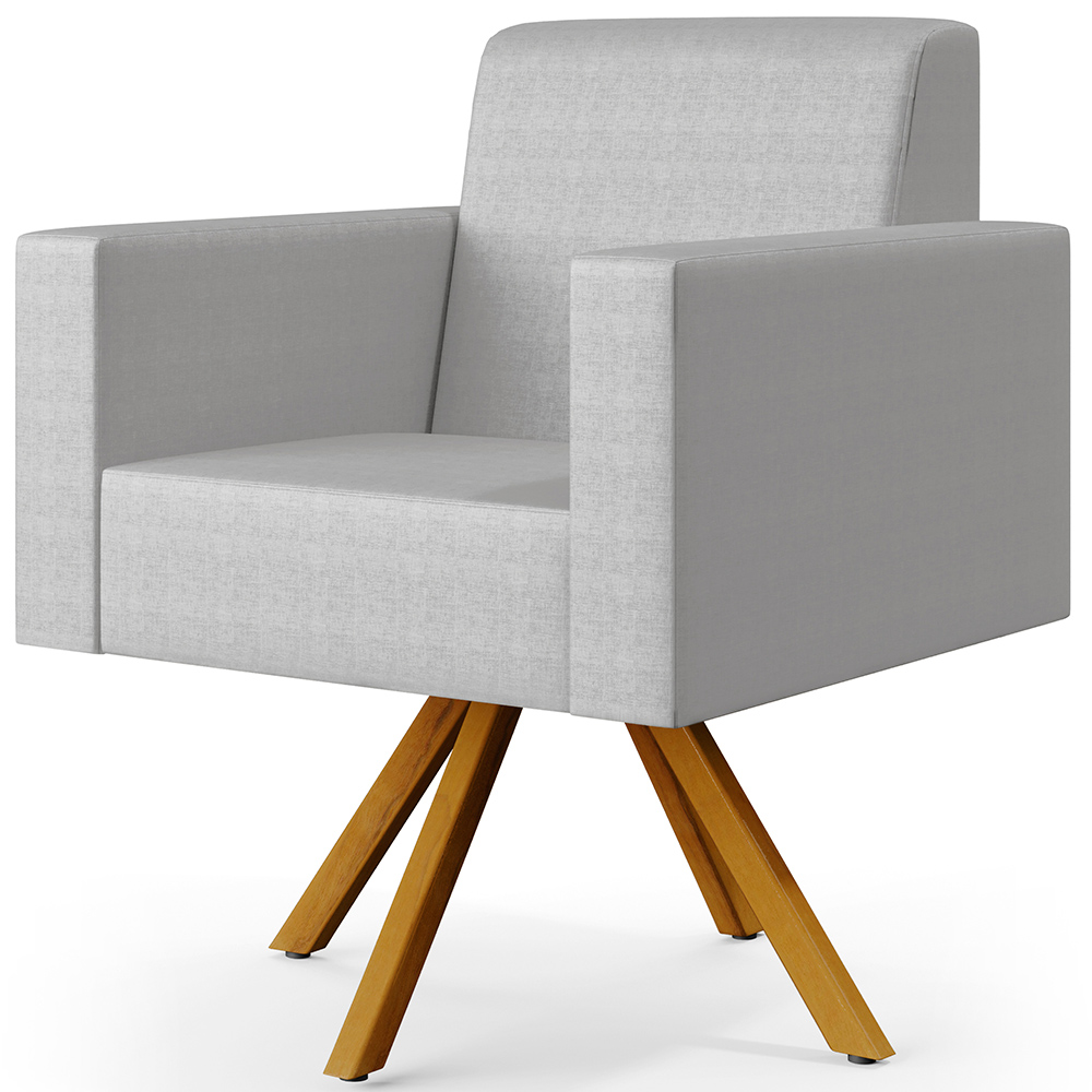 Kit 02 Poltronas Decorativa Base Giratória de Madeira Helô L02 Facto Cinza Metalizado - Lyam Decor