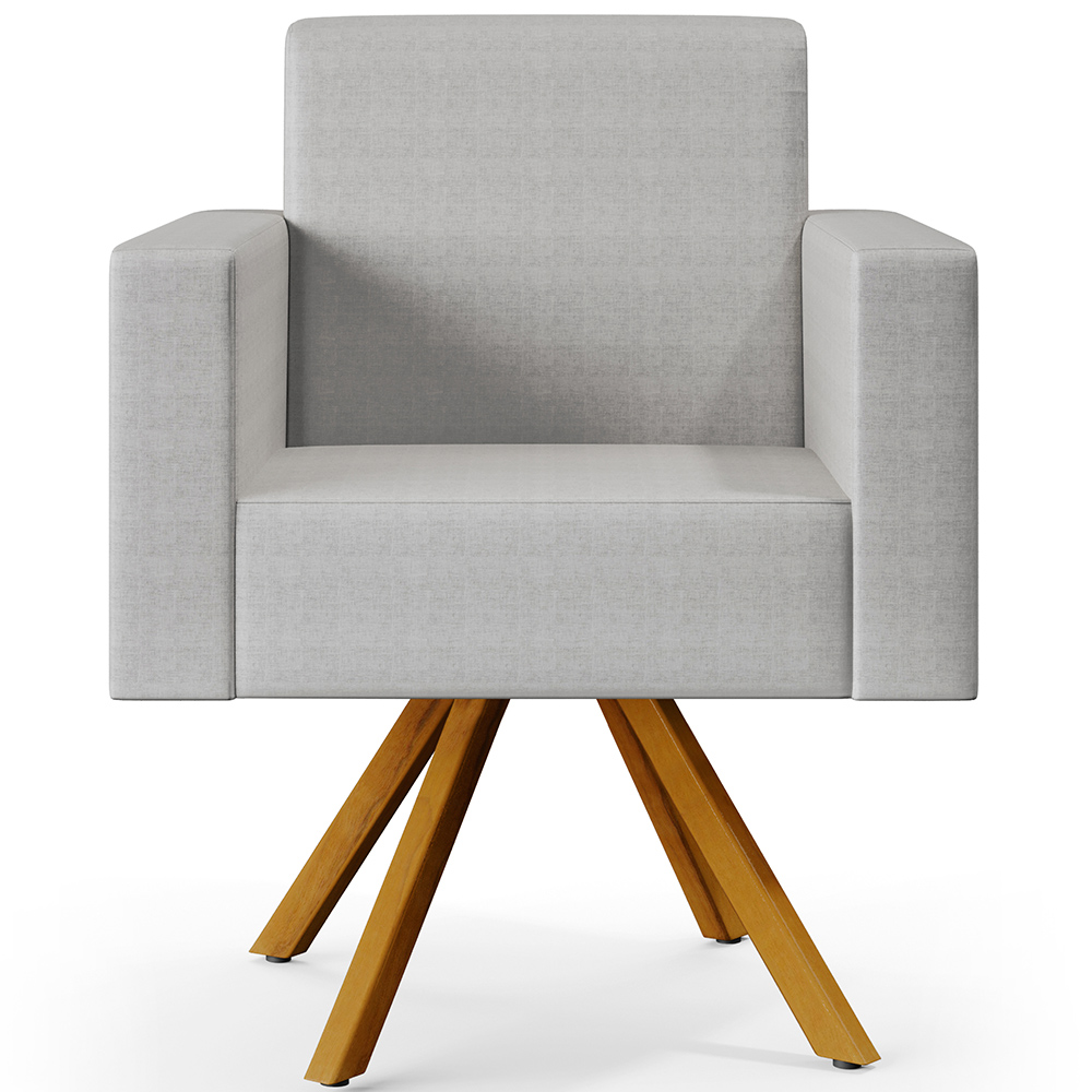 Kit 02 Poltronas Decorativa Base Giratória de Madeira Helô L02 Facto Cinza Metalizado - Lyam Decor