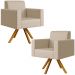 Kit 02 Poltronas Decorativa Base Giratória de Madeira Helô L02 Facto Pérola Metalizado - Lyam Decor