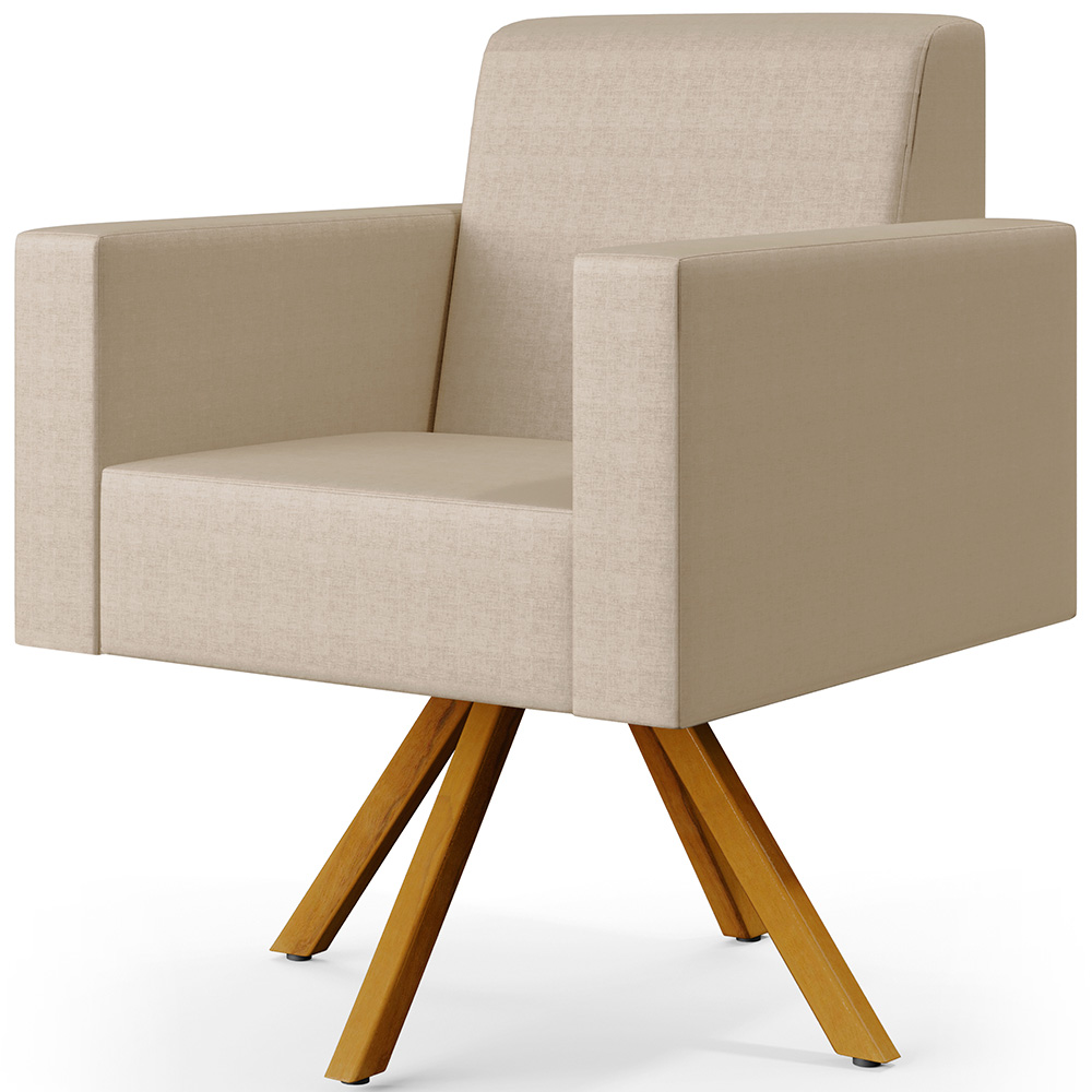 Kit 02 Poltronas Decorativa Base Giratória de Madeira Helô L02 Facto Pérola Metalizado - Lyam Decor