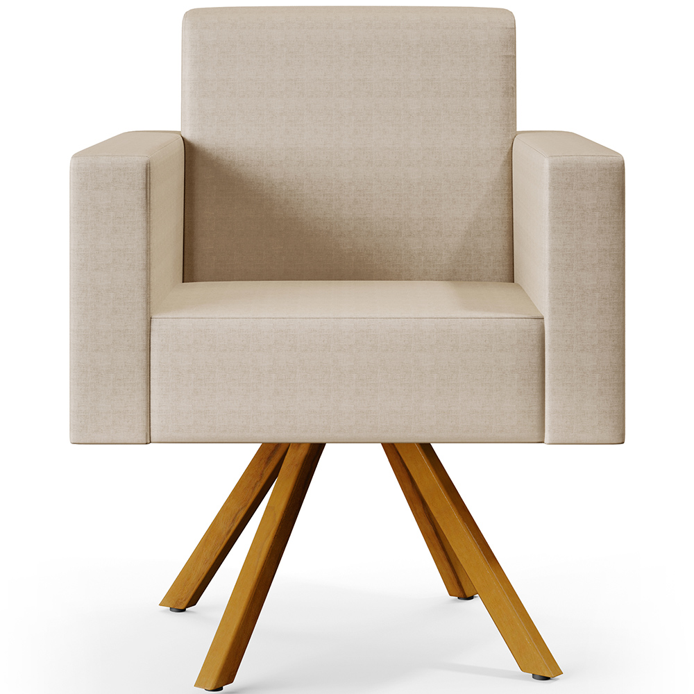 Kit 02 Poltronas Decorativa Base Giratória de Madeira Helô L02 Facto Pérola Metalizado - Lyam Decor
