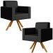 Kit 02 Poltronas Decorativa Base Giratória de Madeira Helô L02 Facto Preto Metalizado - Lyam Decor