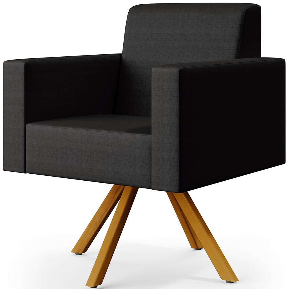 Kit 02 Poltronas Decorativa Base Giratória de Madeira Helô L02 Facto Preto Metalizado - Lyam Decor