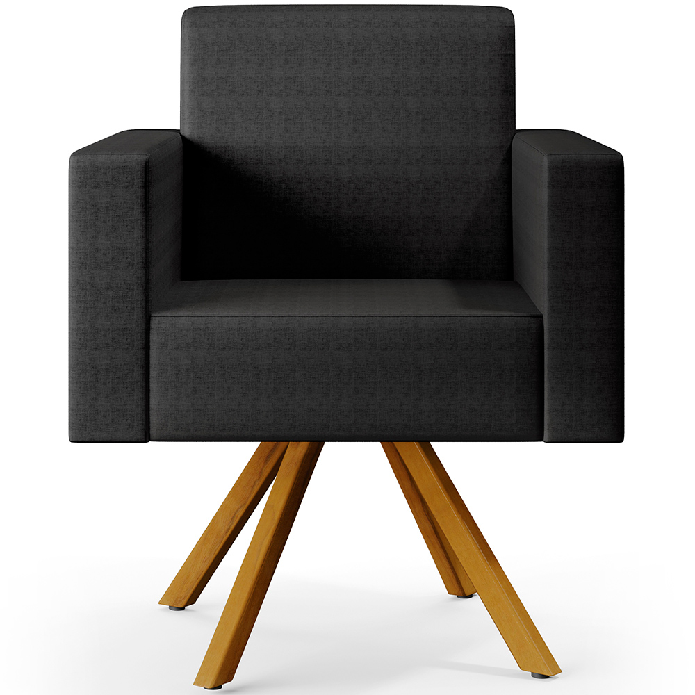 Kit 02 Poltronas Decorativa Base Giratória de Madeira Helô L02 Facto Preto Metalizado - Lyam Decor