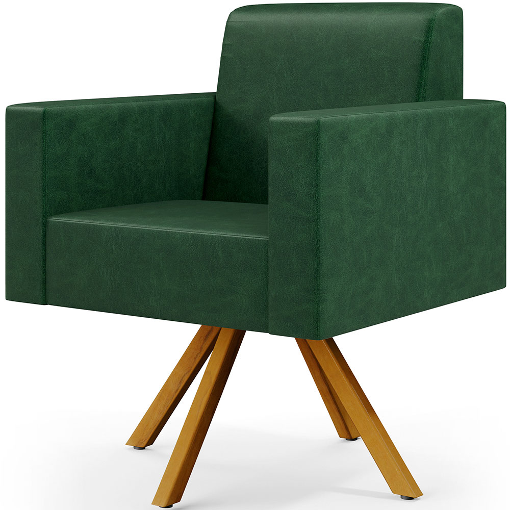 Kit 02 Poltronas Decorativa Base Giratória de Madeira Helô L02 Facto Verde Musgo - Lyam Decor