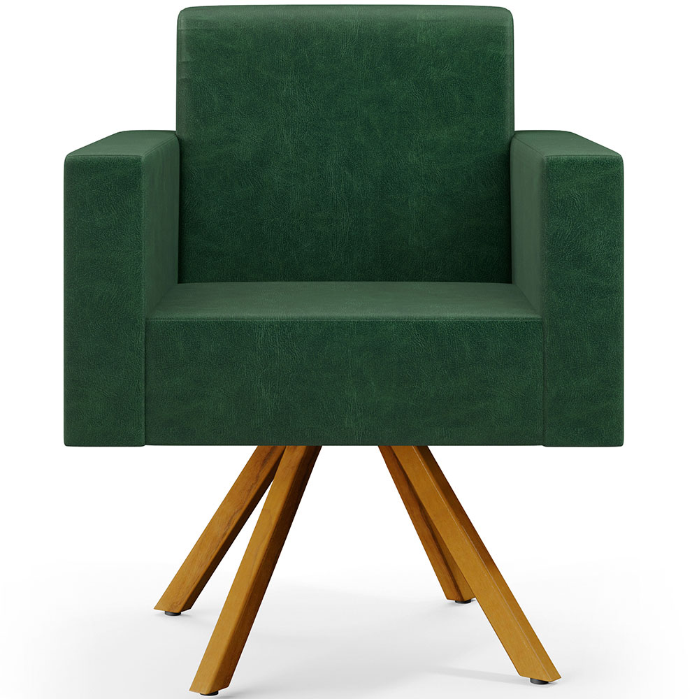 Kit 02 Poltronas Decorativa Base Giratória de Madeira Helô L02 Facto Verde Musgo - Lyam Decor