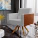 Kit 02 Poltronas Decorativa Base Giratória de Madeira Helô L02 Linho Cinza Couríssimo Camel - Lyam Decor