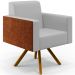 Kit 02 Poltronas Decorativa Base Giratória de Madeira Helô L02 Linho Cinza Couríssimo Camel - Lyam Decor