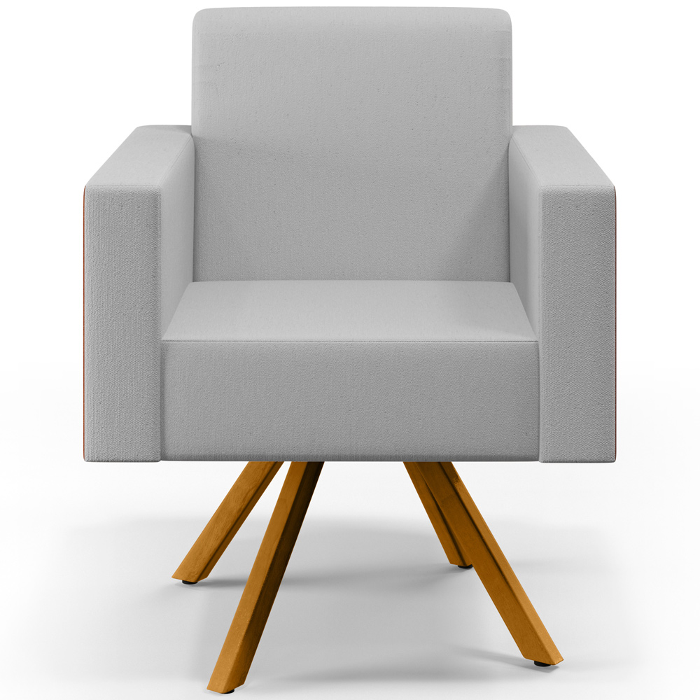 Kit 02 Poltronas Decorativa Base Giratória de Madeira Helô L02 Linho Cinza Couríssimo Camel - Lyam Decor