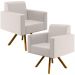 Kit 02 Poltronas Decorativa Base Giratória de Madeira Helô L02 Linho Cru - Lyam Decor