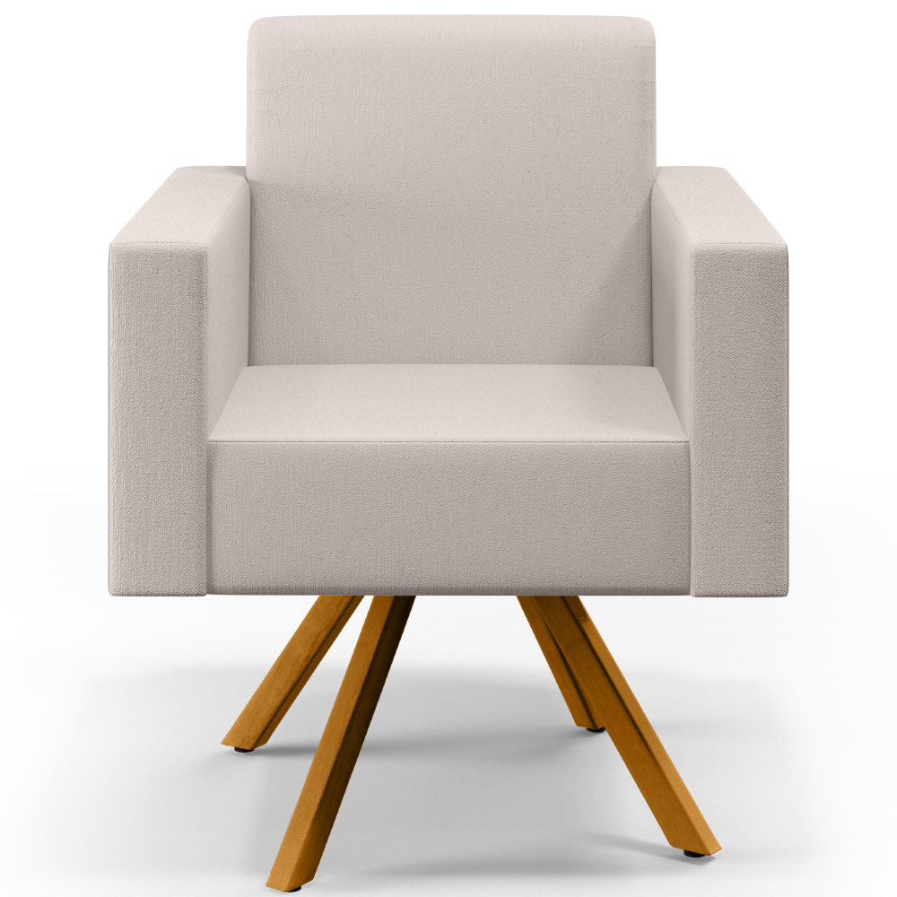 Kit 02 Poltronas Decorativa Base Giratória de Madeira Helô L02 Linho Cru - Lyam Decor