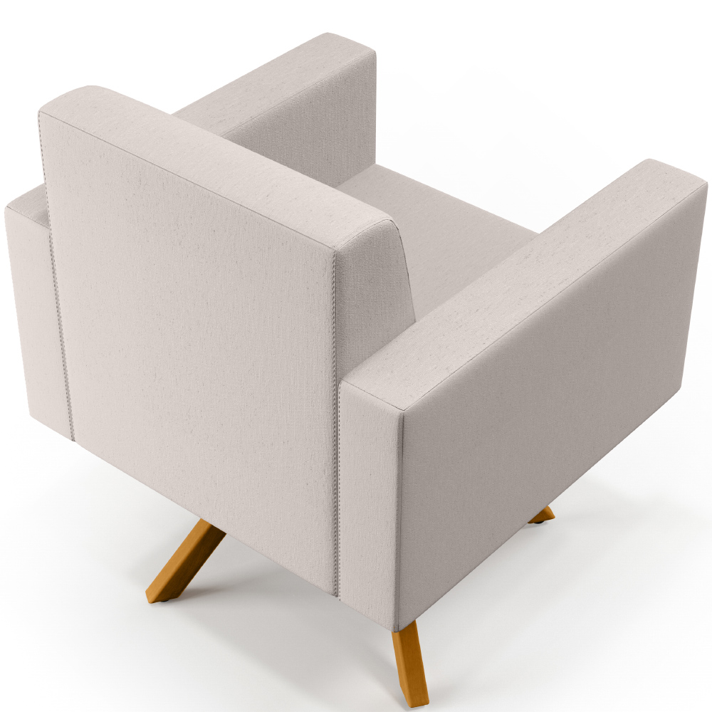 Kit 02 Poltronas Decorativa Base Giratória de Madeira Helô L02 Linho Cru - Lyam Decor