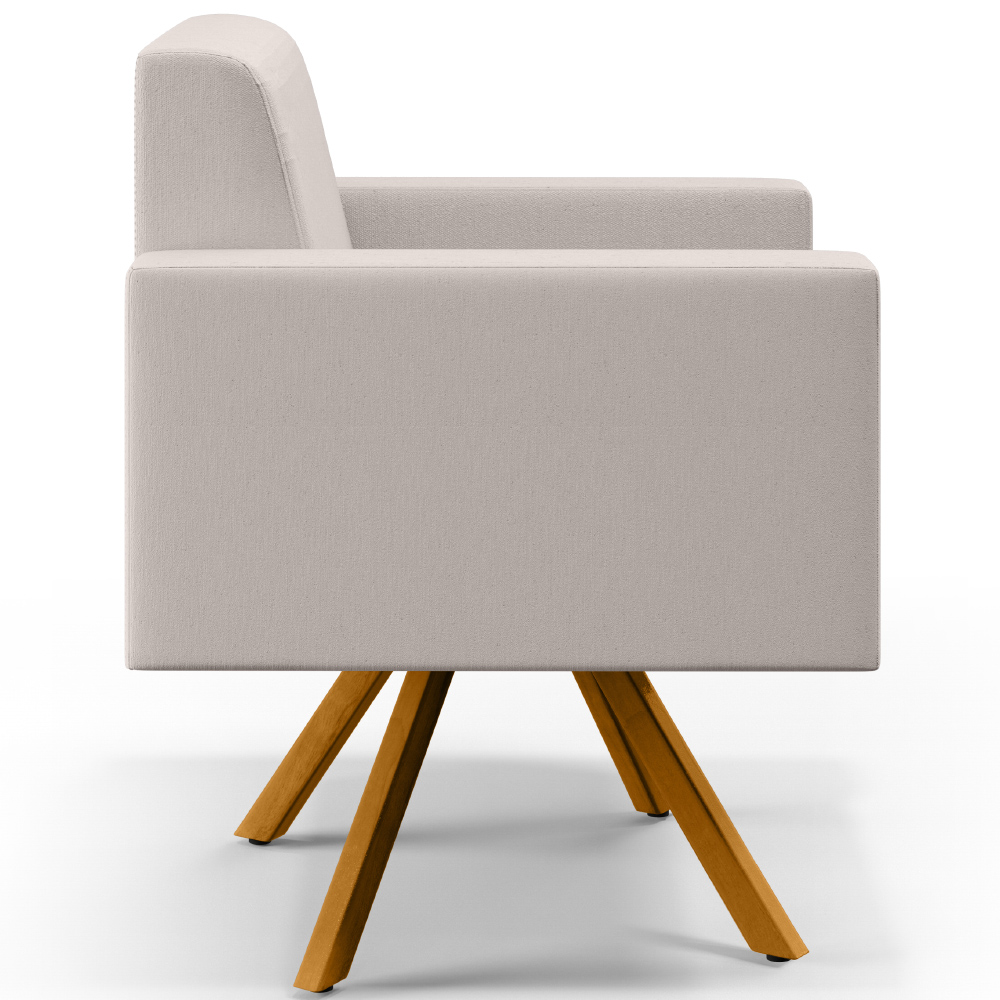Kit 02 Poltronas Decorativa Base Giratória de Madeira Helô L02 Linho Cru - Lyam Decor