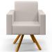 Kit 02 Poltronas Decorativa Base Giratória de Madeira Helô L02 Linho Cru Couríssimo Camel - Lyam Decor