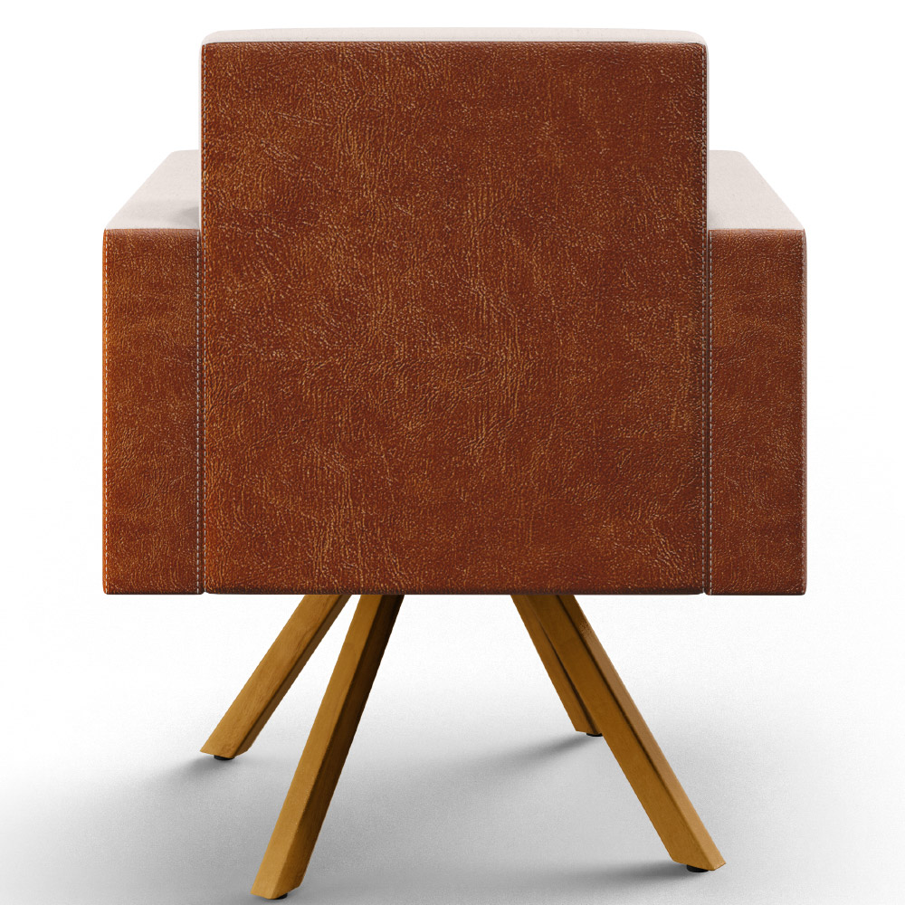 Kit 02 Poltronas Decorativa Base Giratória de Madeira Helô L02 Linho Cru Couríssimo Camel - Lyam Decor