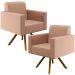 Kit 02 Poltronas Decorativa Base Giratória de Madeira Helô L02 Linho Rosê - Lyam Decor