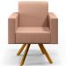 Kit 02 Poltronas Decorativa Base Giratória de Madeira Helô L02 Linho Rosê - Lyam Decor