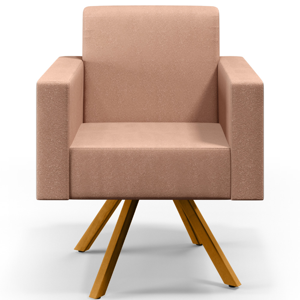 Kit 02 Poltronas Decorativa Base Giratória de Madeira Helô L02 Linho Rosê - Lyam Decor