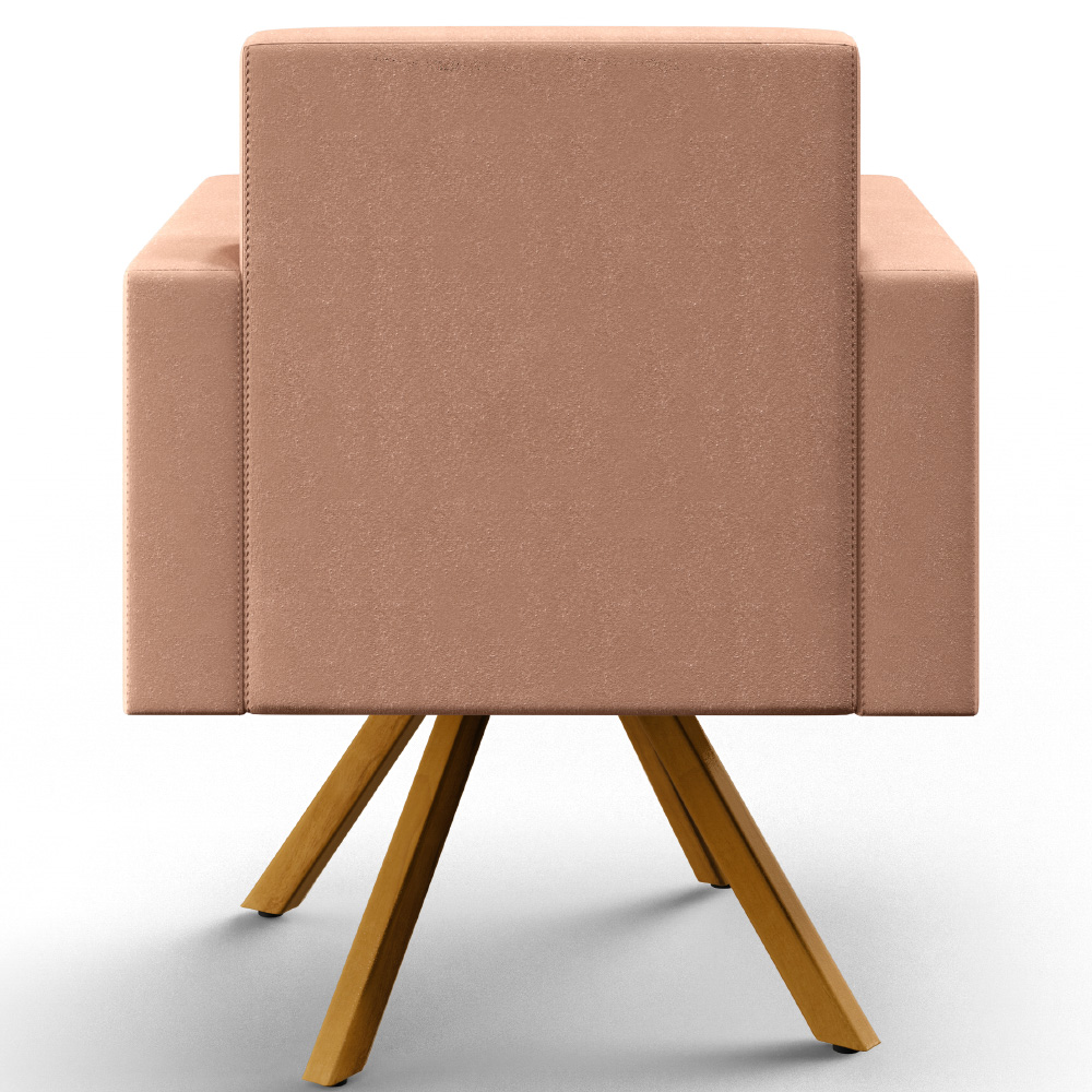 Kit 02 Poltronas Decorativa Base Giratória de Madeira Helô L02 Linho Rosê - Lyam Decor