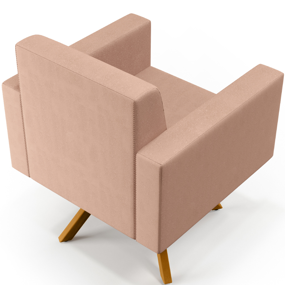 Kit 02 Poltronas Decorativa Base Giratória de Madeira Helô L02 Linho Rosê - Lyam Decor