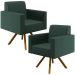 Kit 02 Poltronas Decorativa Base Giratória de Madeira Helô L02 Linho Verde Musgo - Lyam Decor