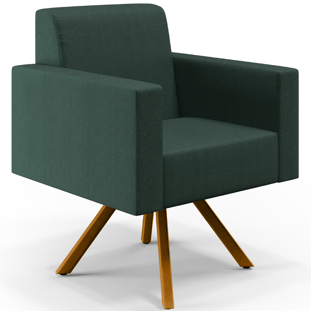 Kit 02 Poltronas Decorativa Base Giratória de Madeira Helô L02 Linho Verde Musgo - Lyam Decor