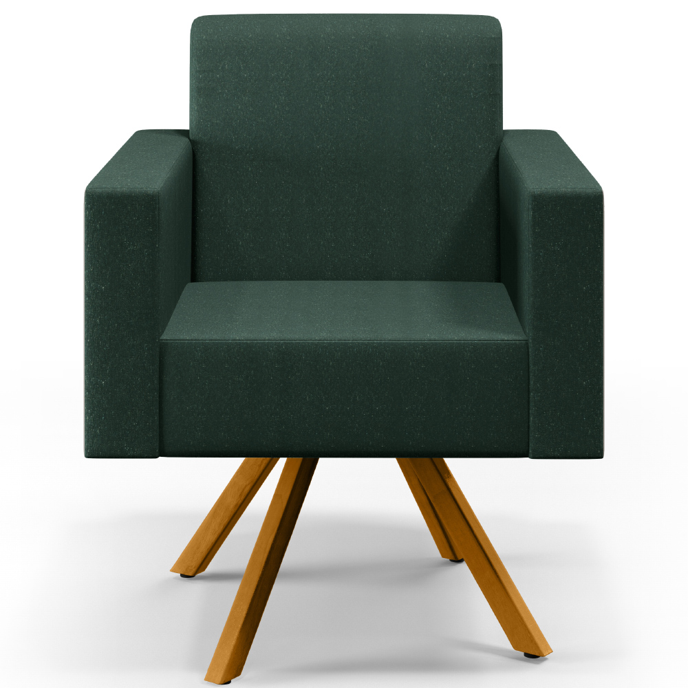 Kit 02 Poltronas Decorativa Base Giratória de Madeira Helô L02 Linho Verde Musgo - Lyam Decor