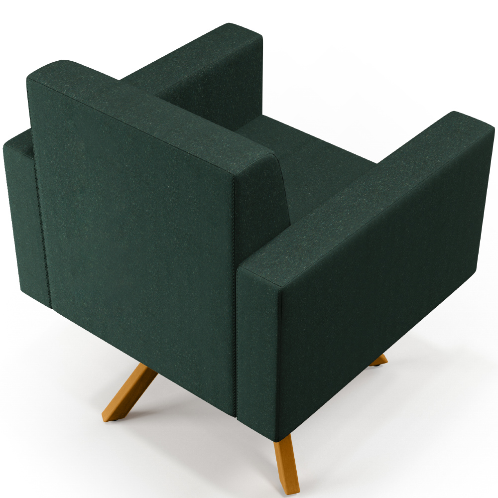 Kit 02 Poltronas Decorativa Base Giratória de Madeira Helô L02 Linho Verde Musgo - Lyam Decor