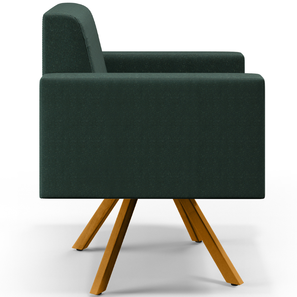 Kit 02 Poltronas Decorativa Base Giratória de Madeira Helô L02 Linho Verde Musgo - Lyam Decor