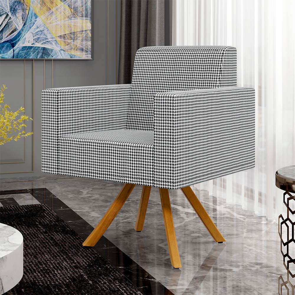 Kit 02 Poltronas Decorativa Base Giratória de Madeira Helô L02 Pied Poule - Lyam Decor