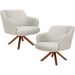 Kit 02 Poltronas Decorativa Base Giratória de Madeira Jade D02 Linho Bege C-107 - Lyam Decor