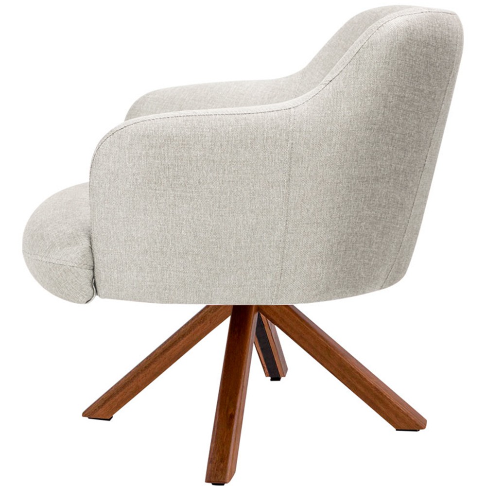 Kit 02 Poltronas Decorativa Base Giratória de Madeira Jade D02 Linho Bege C-107 - Lyam Decor