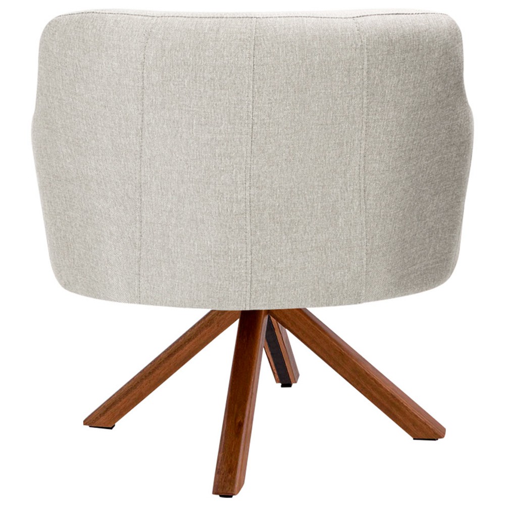 Kit 02 Poltronas Decorativa Base Giratória de Madeira Jade D02 Linho Bege C-107 - Lyam Decor