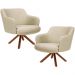 Kit 02 Poltronas Decorativa Base Giratória de Madeira Jade D02 Linho Bege C-129 - Lyam Decor