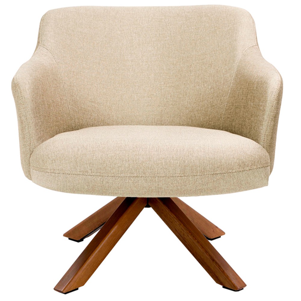 Kit 02 Poltronas Decorativa Base Giratória de Madeira Jade D02 Linho Bege C-129 - Lyam Decor