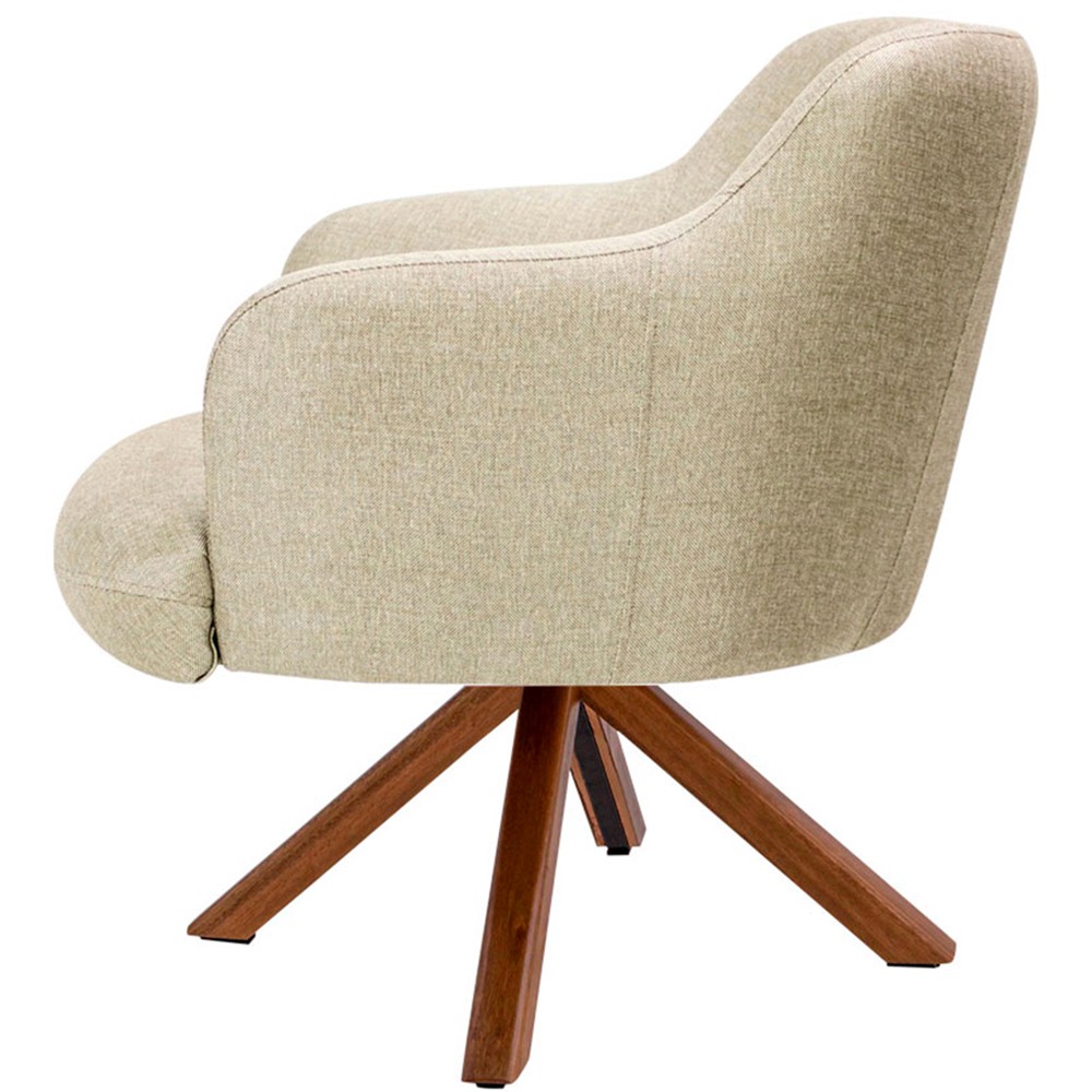 Kit 02 Poltronas Decorativa Base Giratória de Madeira Jade D02 Linho Bege C-129 - Lyam Decor