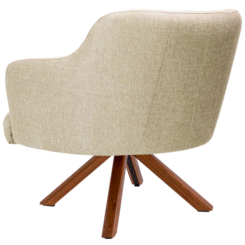 Kit 02 Poltronas Decorativa Base Giratória de Madeira Jade D02 Linho Bege C-129 - Lyam Decor